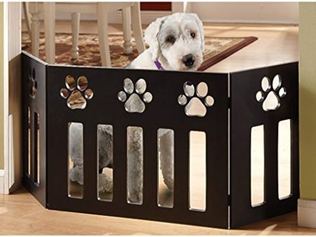 Pet Store Wooden Paw Decor Pet Gate (Black) Online Sale