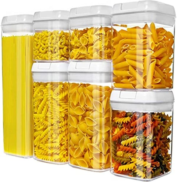 U-miss 7 PCs Airtight Food Storage Containers - pantry organization and storage - Pasta Containers for Pantry - BPA-Free - Pantry Containers for Pasta, Spaghetti, Macaroni, Shells, Lasagna, Cookies, Cereal For Discount