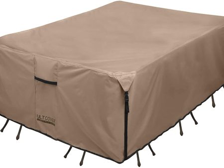 ULTCOVER Rectangular Patio Heavy Duty Table Cover - 600D Tough Canvas Waterproof Outdoor Dining Table and Chairs General Purpose Furniture Cover Size 111L x 74W x 28H inch Cheap