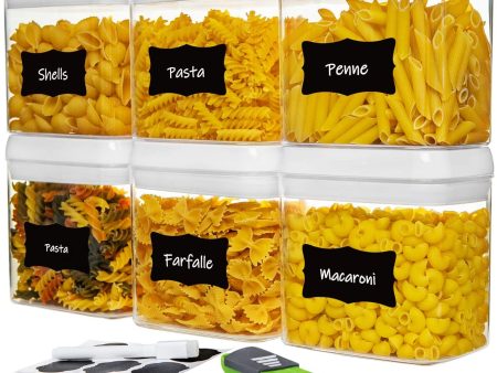 U-miss 7 PCs Airtight Food Storage Containers - pantry organization and storage - Pasta Containers for Pantry - BPA-Free - Pantry Containers for Pasta, Spaghetti, Macaroni, Shells, Lasagna, Cookies, Cereal For Discount