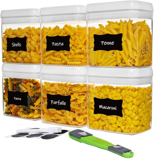 U-miss 7 PCs Airtight Food Storage Containers - pantry organization and storage - Pasta Containers for Pantry - BPA-Free - Pantry Containers for Pasta, Spaghetti, Macaroni, Shells, Lasagna, Cookies, Cereal For Discount