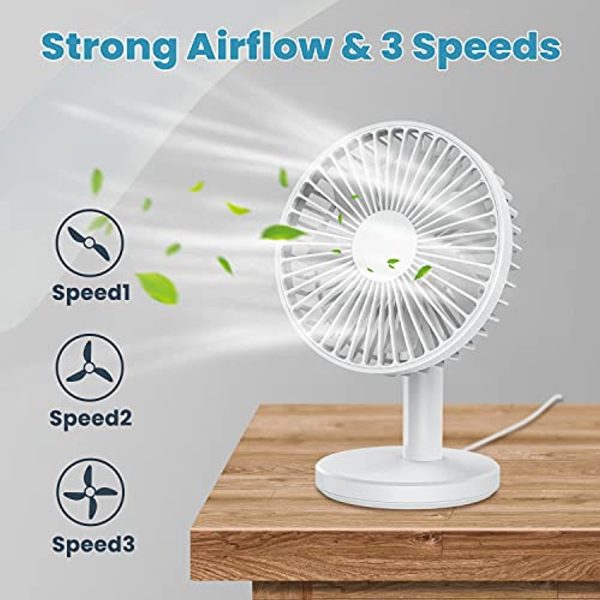 VersionTECH. Desk Fan, Small Quiet Fans Personal Portable USB Operated Cooling Mini Fan with 3 Speeds and 40° Adjustment for Table Desktop Office Home Car ( White ) Cheap