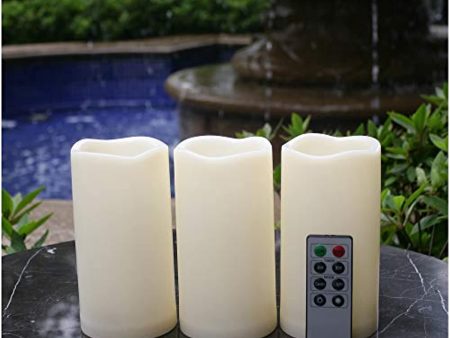 QIDEA Waterproof Outdoor Flameless LED Candles - with Remote and Timer Realistic Flickering Battery Operated Electric Plastic Resin Pillar Candles for Christmas Decoration 3-Pack 3”x6” Discount