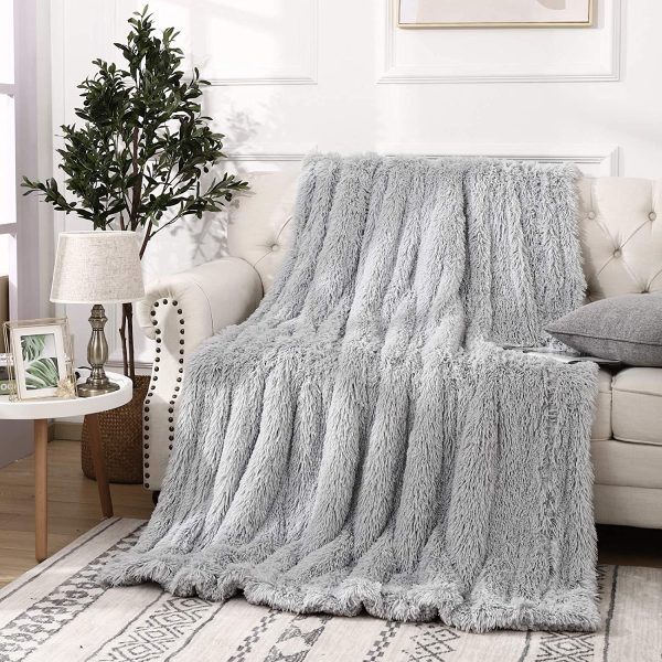 Beglad Super Soft Shaggy Throw Blankets, Cozy Long Plush Fuzzy Faux Fur Bed Throw, Fluffy Luxury Sherpa Fleece Blanket for Bedroom Living Room, 50x60 inch, Black Discount