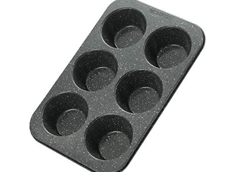 Monfish Jumbo Muffin pan 6 cup large cupcake pan black granite finish Carbon steel muffin tin 3.5inch cup (6cup) For Sale