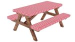 WOOWOW Fitted Picnic Table Tablecloth Cover with Picnic Bench Covers, Fitted Vinyl Tablecloth and Seat Covers, Tablecloth for Picnic Table, Camping Picnic Table Bench Elastic Covers,72X28 Inch,Red,3 Piece Supply