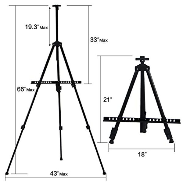 T-Sign 66  Reinforced Artist Easel Stand, Extra Thick Aluminum Metal Tripod Display Easel 21  to 66  Adjustable Height with Portable Bag for Floor Table-Top Drawing and Displaying Online now