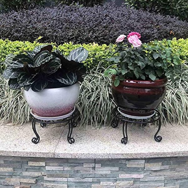 Uuuda 2 Pack Plant Stand 6IN Tall Indoor Outdoor for Flower Pot Metal Garden Container Round Supports Rack,11.8 Inches Black Cheap