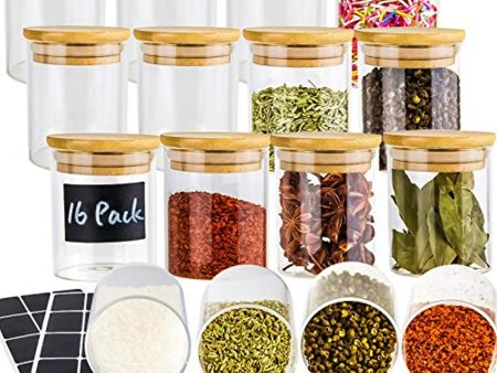 UMI UMIZILI  16 Piece Glass Jars with Lids, Airtight Bamboo Lids Spice Jars Containers Set For Spice, Coffee, Beans, Candy, Nuts, Herbs, Dry Food Canisters (Extra Chalkboard Labels) - 7 oz Clear Online now