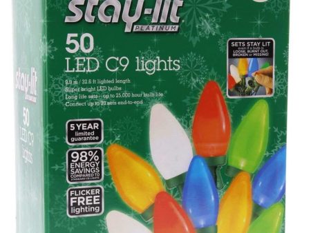 Sylvania Stay-Lit Platinum LED Indoor Outdoor Christmas String Lights (Multi-Colored, 50ct C9 lights) For Cheap