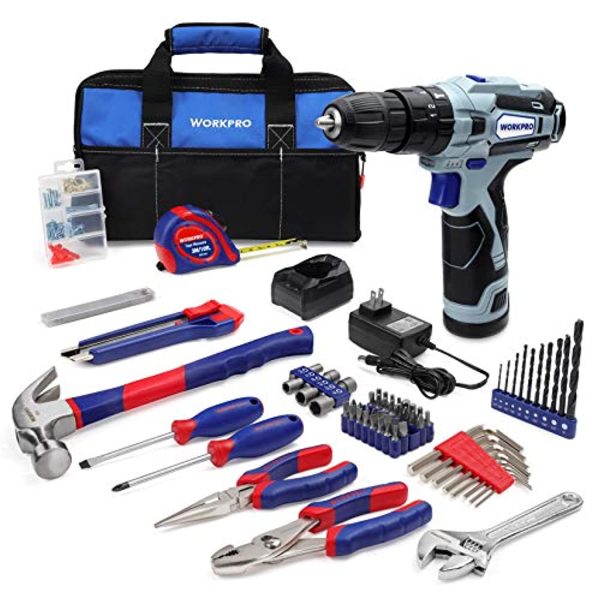 WORKPRO 12V Cordless Drill and Home Tool Kit, 177 Pieces Combo Kit with 14-inch Tool Bag Cheap