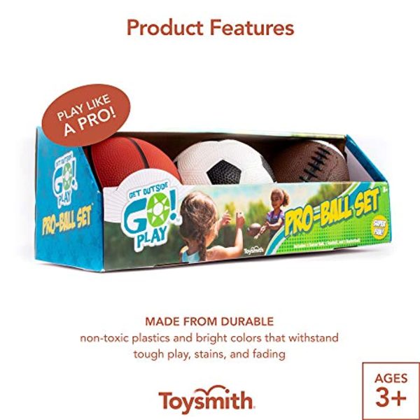 Toysmith Get Outside GO! Pro-Ball Set, Pack of 3 (5-inch soccer ball,6.5-inch football and 5-inch basketball) Sale