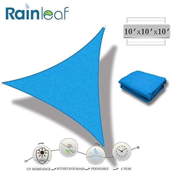 Rainleaf Triangle Sun Shade Sail, 10 x10 x10 , Blue, UV Block,Breathable, Vivid Color,Perfect for Driveway, Swimming Pool, Patio, Backyards, Courtyards, Gardens Online Sale