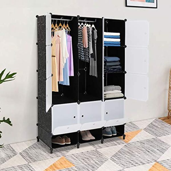 VINGLI Cube Storage Organizer, Plastic Closet Cabinet, DIY Plastic Modular Book Shelf Unit, Cube Shelves with Doors and Hanging Rods,12 Cubes on Sale