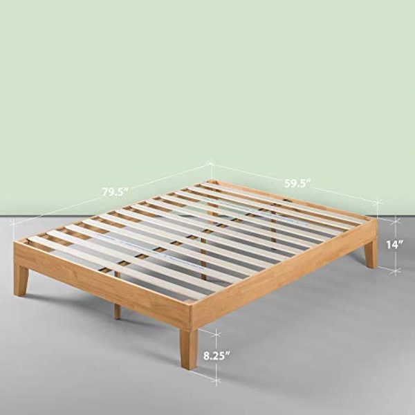 Zinus 14 Inch Deluxe Wood Platform Bed No Boxspring Needed Wood Slat Support Natural Finish, Queen For Discount