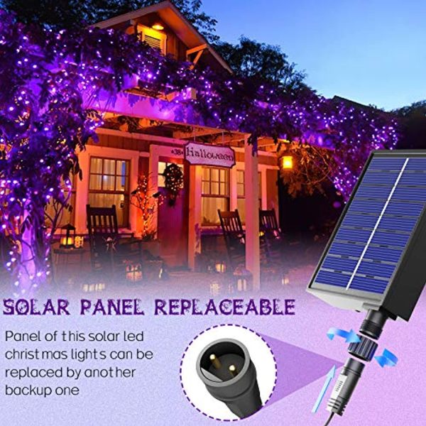 MagicLux Tech Solar Halloween String Lights Outdoor - 72FT 200LED Solar Powered Purple String Lights Waterproof 8 Modes for Halloween, Christmas Tree, Party, Patio For Sale