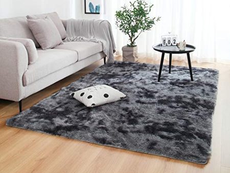 Wondo Tie Dyed Gradient Color Plush Super Soft Carpet Anti Slip Floor Table Mats Fluffy Area Rug Living Room Bedroom Home Decor,40x60cm,United States,F Dark Grey Sale