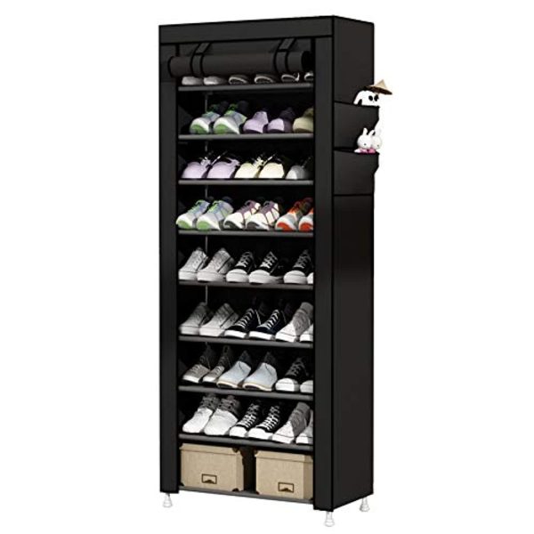 UDEAR 9 Tier Shoe Rack with Dustproof Cover Shoe Shelf Storage Organizer Black Supply