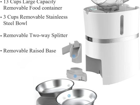 WellToBe Automatic Cat Feeder, WellToBe Pet Feeder Food Dispenser for Cat & Small Dog with Two-Way Splitter and Double Bowls, up to 6 Meals with Portion Control, Voice Recorder - Battery and Plug-in Power Sale