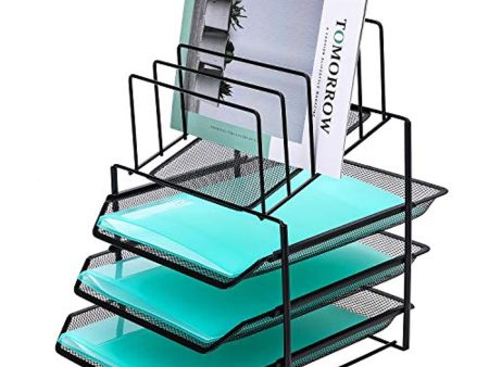 Delifox Mesh Desk Organizer Metal File Holder Mail Sorter with 5 Racks and 3 Trays For Cheap