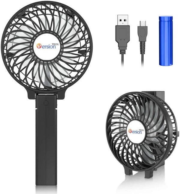 VersionTECH. Mini Handheld Fan, USB Desk Fan, Small Personal Portable Table Fan with USB Rechargeable Battery Operated Cooling Folding Electric Fan for Travel Office Room Household Black Online Hot Sale