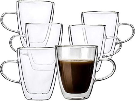 UMI UMIZILI [6 Pack, 9 oz] Double Wall Coffee Mug, Insulated Glass Espresso Latte Tea Drinking Cups, Clear For Sale