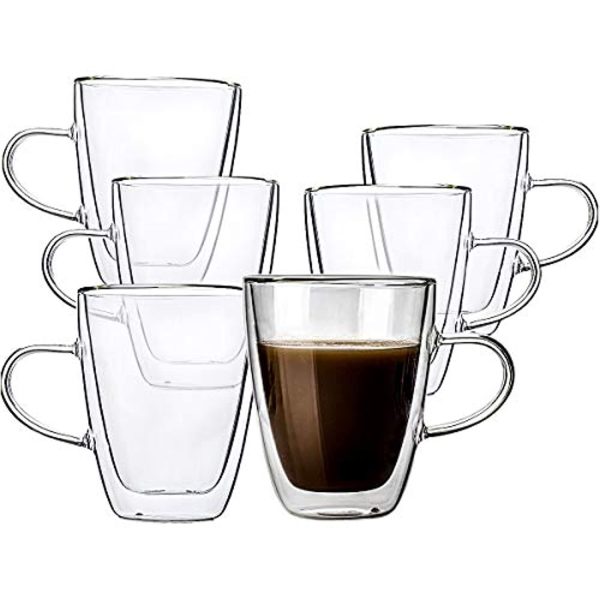 UMI UMIZILI [6 Pack, 9 oz] Double Wall Coffee Mug, Insulated Glass Espresso Latte Tea Drinking Cups, Clear For Sale