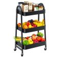 FURNINXS 3 Tier Rolling Cart Organizer Storage Metal Utility Cart Trolley with Wheels and Handle for Home, Kitchen, Office, Bathroom, Black on Sale