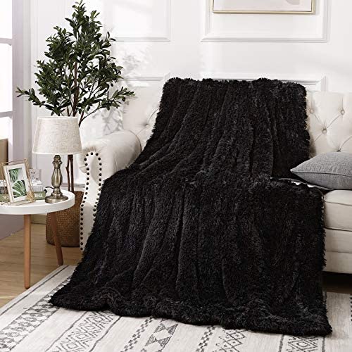 Beglad Super Soft Shaggy Throw Blankets, Cozy Long Plush Fuzzy Faux Fur Bed Throw, Fluffy Luxury Sherpa Fleece Blanket for Bedroom Living Room, 50x60 inch, Black Discount