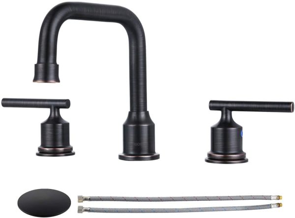 WOWOW Two Handles Widespread 8 inch Bathroom Faucet Black 3 Pieces Basin Faucets 360 Degree Swivel Spout Lavatory Sink Faucet Online now