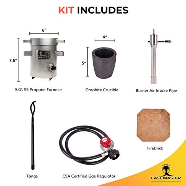 Cast Master 5 KG DELUXE KIT Propane Furnace with Crucible and Tongs Kiln Smelting Gold Silver Copper Scrap Metal Recycle 5KG KILOGRAM Cheap