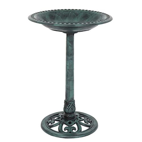 VINGLI Wild Bird Bath Green Patina Weather Resistant Resin Pedestal Birdbaths Antique Sculpture Finish Garden Decor for Outdoor Lightweight Courtyard 28 Inch Online Hot Sale