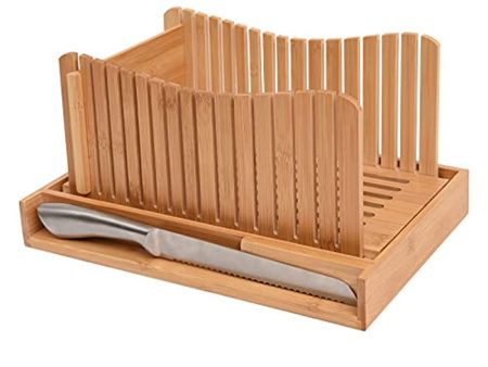 WORTHYEAH Bamboo Bread Slicer with Knife, Fold-able Wooden Bread Slicer with 3 Slicer Sizes, Adjustable Bread Slicing Guide for Homemade Bread, Cakes, Bagels Online