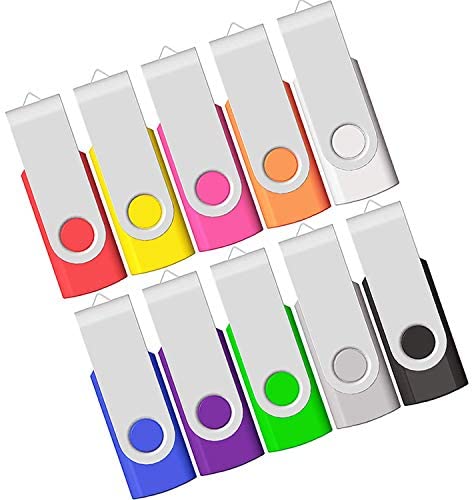 PANGUK 16GB USB Memory Stick 10 Pack, Flash Drive Usb Stick Bulk of 10 PCS 16 GB JBOS USB2.0 Swivel Thumb Drives Gig Stick Jump Drive Disk Key for Fold Digital Date Storage Gift for Client, Mix-Colors For Cheap