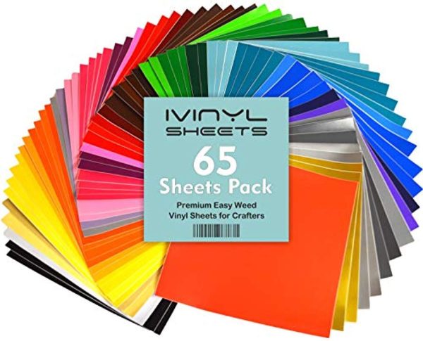 iVinyl - 65 Adhesive Sheets 12  x 12  Premium Permanent Self Adhesive Backed Vinyl Sheets - 65 Glossy & Matt Assorted Colors Sheets for Cricut, Craft Cutters, Silhouette Cameo & Crafting Machines Cheap