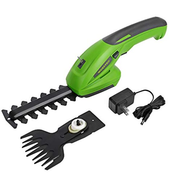 WORKPRO 7.2V 2-in-1 Cordless Grass Shear + Shrubbery Trimmer - Handheld Hedge Trimmer, Rechargeable Lithium-Ion Battery and Charger Included For Cheap