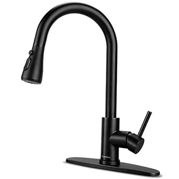 Uneedem Black Kitchen Faucet with Pull Down Sprayer, Uneedem Single Handle Kitchen Sink Faucet, Stainless Steel High Arc Utility Brushed Nickel Kitchen faucets with Pull Out Sprayer for rv Commercial Laundry Hot on Sale