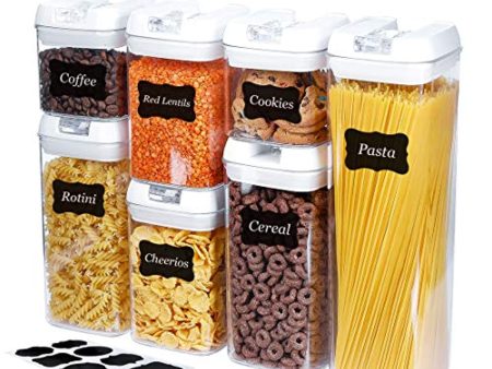 U-miss 7 Pack Airtight Food Storage Container Set - Kitchen & Pantry Organization Containers - Labels & Chalk Marker - BPA Free Clear Plastic Kitchen and Pantry Organization Containers Hot on Sale