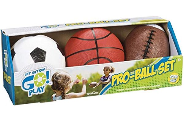 Toysmith Get Outside GO! Pro-Ball Set, Pack of 3 (5-inch soccer ball,6.5-inch football and 5-inch basketball) Sale