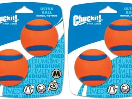 Chuckit Ball Ultra Ball Medium 4-Pack (2 x 2-Pack), Dog Fetch Toy Sale