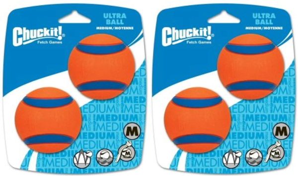 Chuckit Ball Ultra Ball Medium 4-Pack (2 x 2-Pack), Dog Fetch Toy Sale