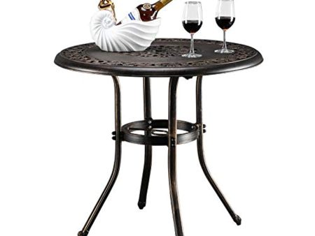 VINGLI Patio Table Patio Dining Table with Umbrella Hole,Cast Aluminum Side Table Backyard Bistro Table Outdoor Furniture Garden Table (L32 x W32 x H29 Inch) Online