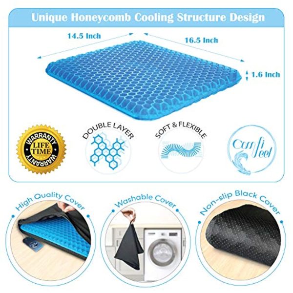 Comfifeel Gel Seat Cushion for Pressure Relief and Long Sitting - Gel Cushions for Pressure Sore Relief - Double Thick Chair Cushion with Breathable Non Slip Cover Perfect for Wheelchair Office Chair and Cars For Cheap