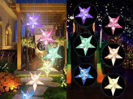 Vinkki Wind Chime Solar Light Color Changing LED Solar Mobile Blue Star Wind Chime Solar Light Wind Mobile Portable Waterproof Outdoor Decorative Romantic Wind Bell Light for Patio Garden Home Party on Sale