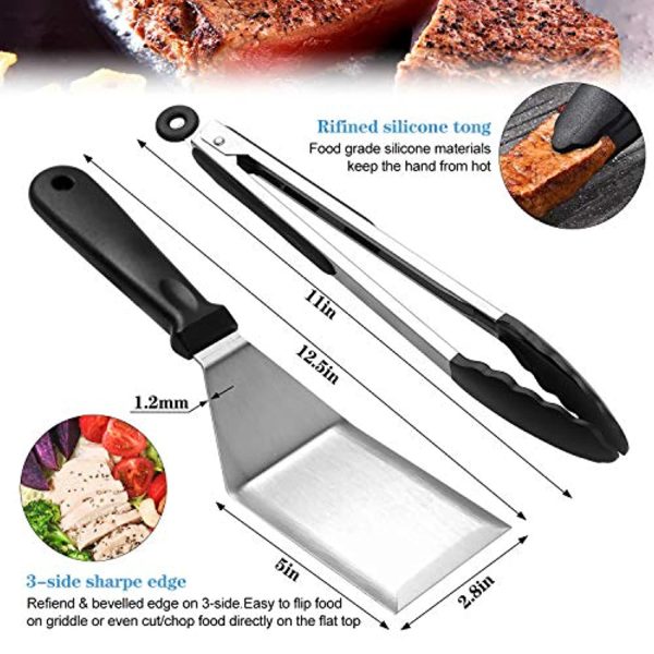 ZZCHML Griddle Accessories Barbecue Tool Sets for Blackstone and Camp Chef，Thicken Stainless Steel Flat Top Grill Accessories Kit Professional Grill BBQ Spatula Set with Spatula, Scraper, Bottle Supply