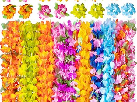 Moon Boat 54PCS Tropical Hawaiian Luau Leis Necklaces Bulk Bracelets- Tiki Flowers Summer Pool Party Supplies Decorations Favors Ornaments Hot on Sale