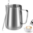 Milk Frothing Pitcher 350ml 600ml 900ml (12oz 20oz 31oz) Steaming Pitchers Stainless Steel Milk Coffee Cappuccino Latte Art Barista Steam Pitchers Milk Jug Cup with Decorating Art Pen, Latte Arts Hot on Sale