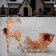 Rubikliss lit Artificial Christmas Décor | Includes Pre-Strung LED Lights and Ground Stakes | Reindeer and Santa s Sleigh-4 ft, White, Red, Green Sale