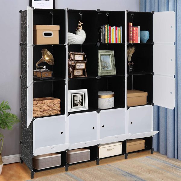 VINGLI Cube Storage Organizer, Plastic Closet Cabinet, DIY Plastic Modular Book Shelf Unit, Cube Shelves with Doors and Hanging Rods,12 Cubes on Sale