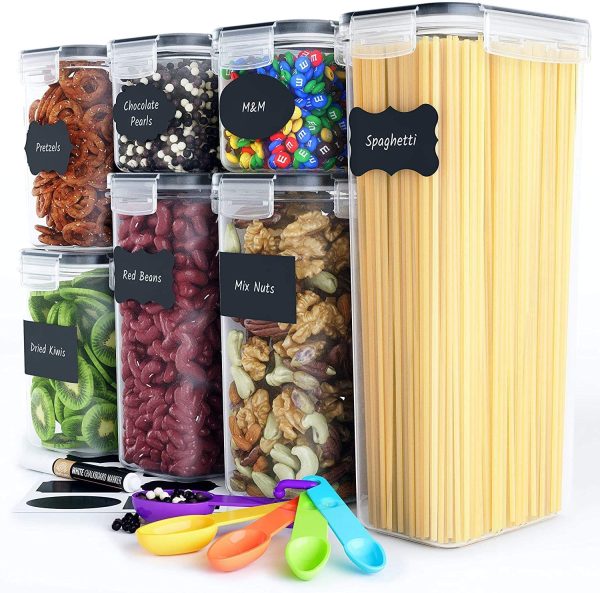 U-miss Airtight Food Storage Containers Set - Kitchen & Pantry Organization - BPA-Free - Plastic Canisters with Durable Lids Ideal for Cereal, Flour & Sugar - Labels, Marker & Spoon Set (14) Online